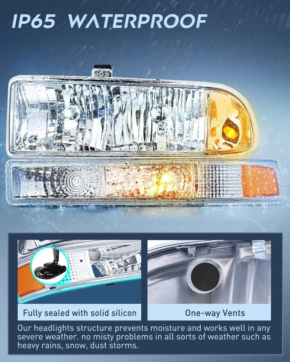 1998-2005 Chevy Blazer S10 Headlight Assembly Chrome Case Amber Reflector