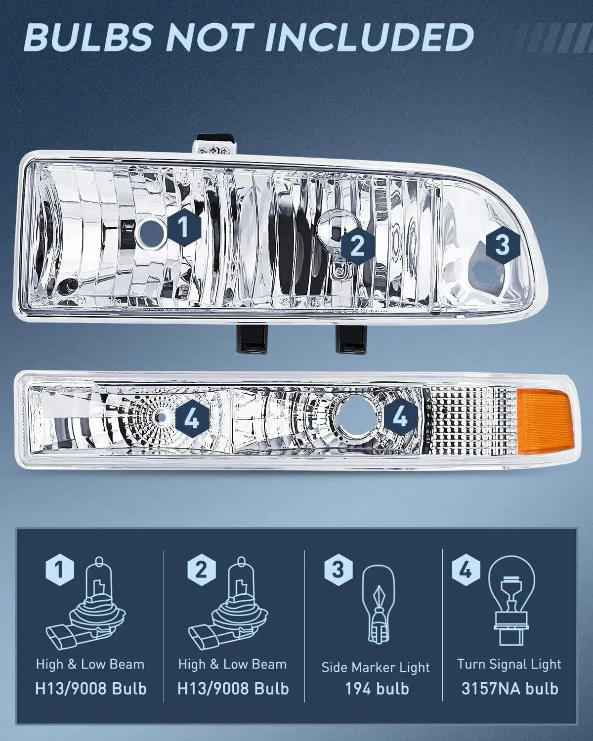 1998-2005 Chevy Blazer S10 Headlight Assembly Chrome Case Amber Reflector