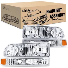 1998-2005 Chevy Blazer S10 Headlight Assembly Chrome Case Amber Reflector