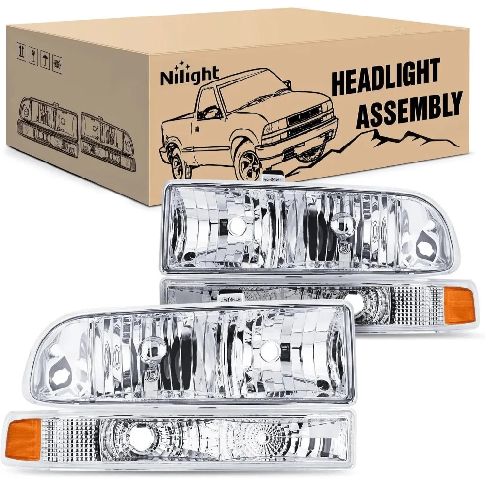 1998-2005 Chevy Blazer S10 Headlight Assembly Chrome Case Amber Reflector