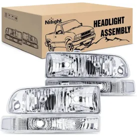 1998-2005 Chevy Blazer S10 Headlight Assembly Chrome Case Clear Reflector