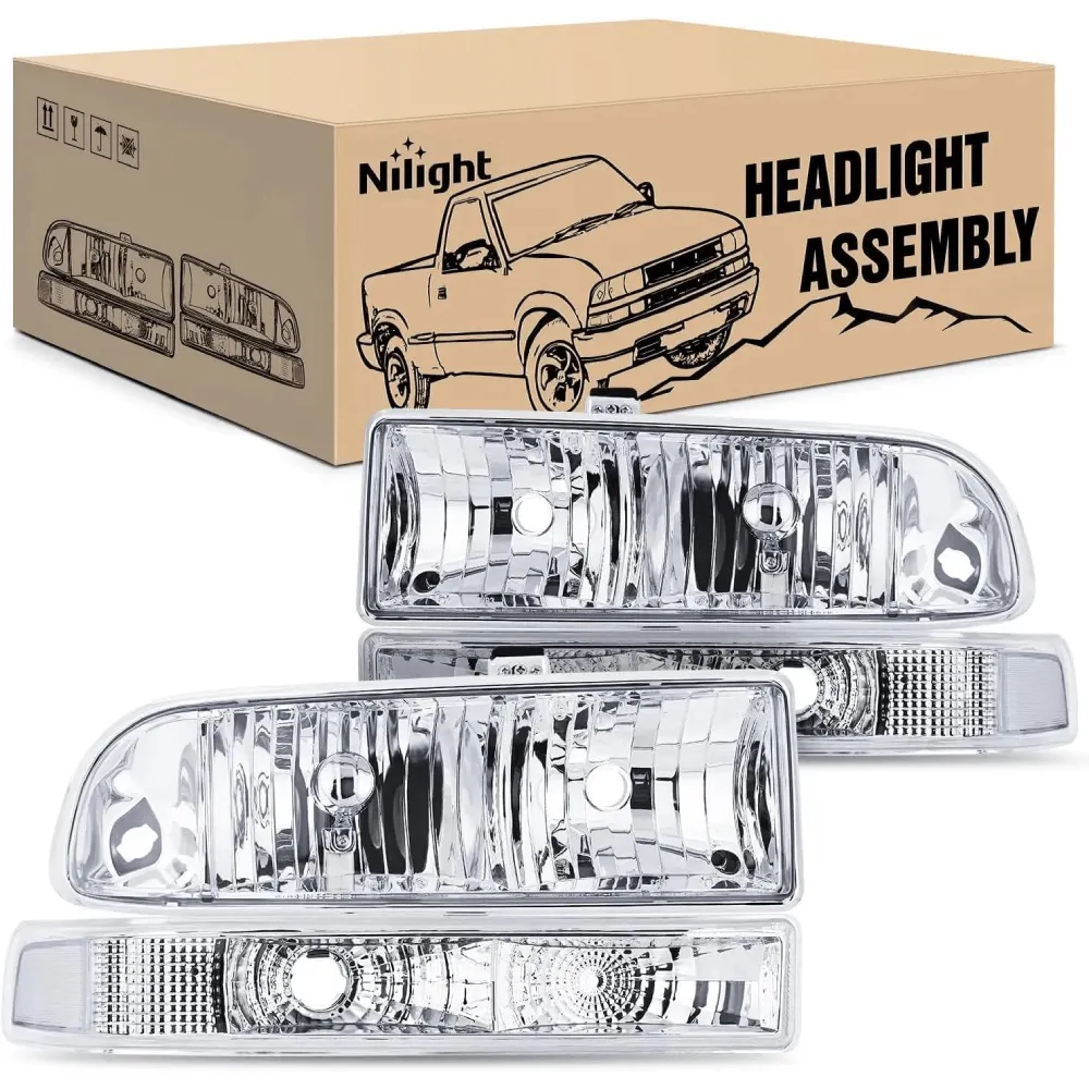 1998-2005 Chevy Blazer S10 Headlight Assembly Chrome Case Clear Reflector
