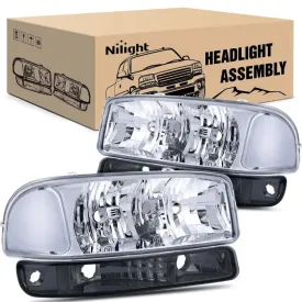 1999-2006 GMC Sierra Yukon Headlight Assembly Chrome Case Clear Reflector Smoke Lens