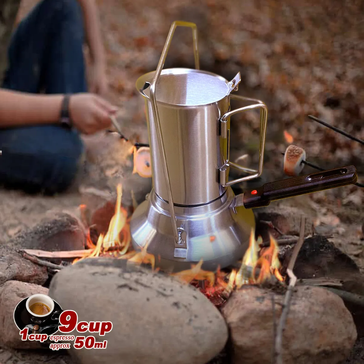 2-in-1 Camping Stainless Steel 9-Cup Moka Coffee Maker | Italian Espresso Kettle | 2024 Model
