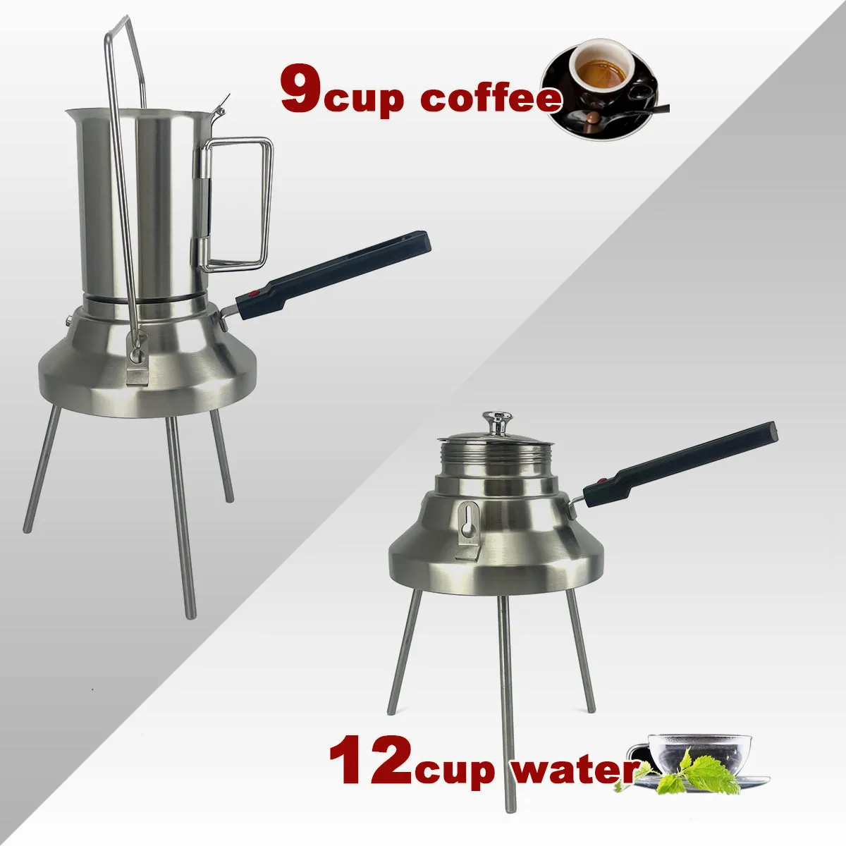 2-in-1 Camping Stainless Steel 9-Cup Moka Coffee Maker | Italian Espresso Kettle | 2024 Model