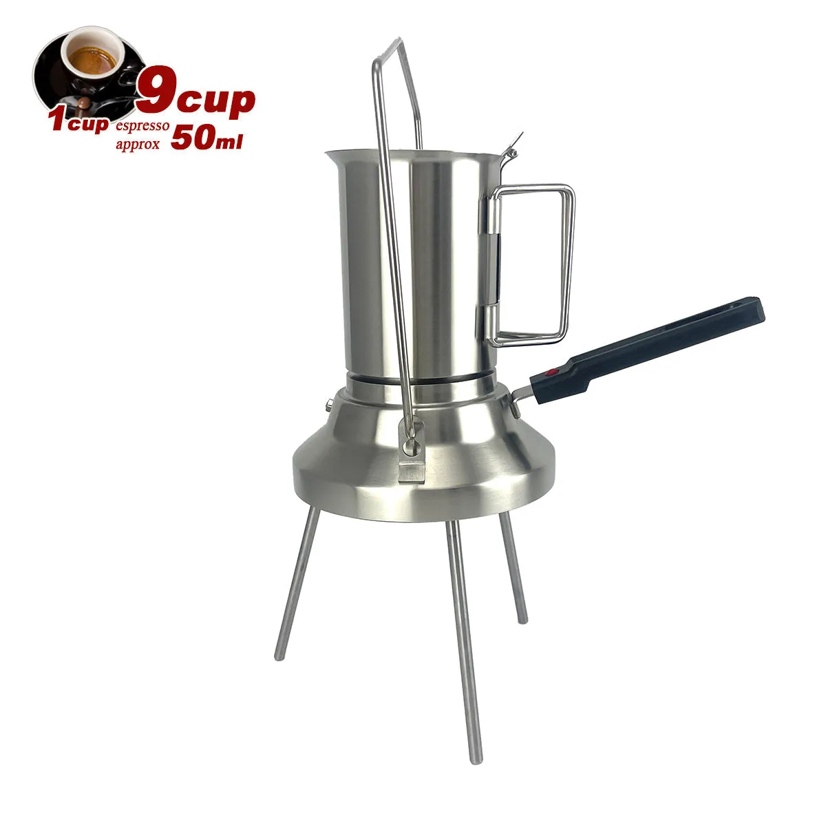 2-in-1 Camping Stainless Steel 9-Cup Moka Coffee Maker | Italian Espresso Kettle | 2024 Model