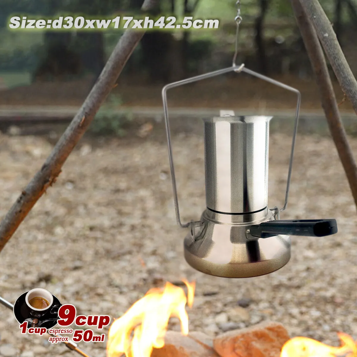 2-in-1 Camping Stainless Steel 9-Cup Moka Coffee Maker | Italian Espresso Kettle | 2024 Model