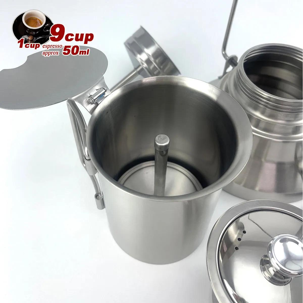 2-in-1 Camping Stainless Steel 9-Cup Moka Coffee Maker | Italian Espresso Kettle | 2024 Model