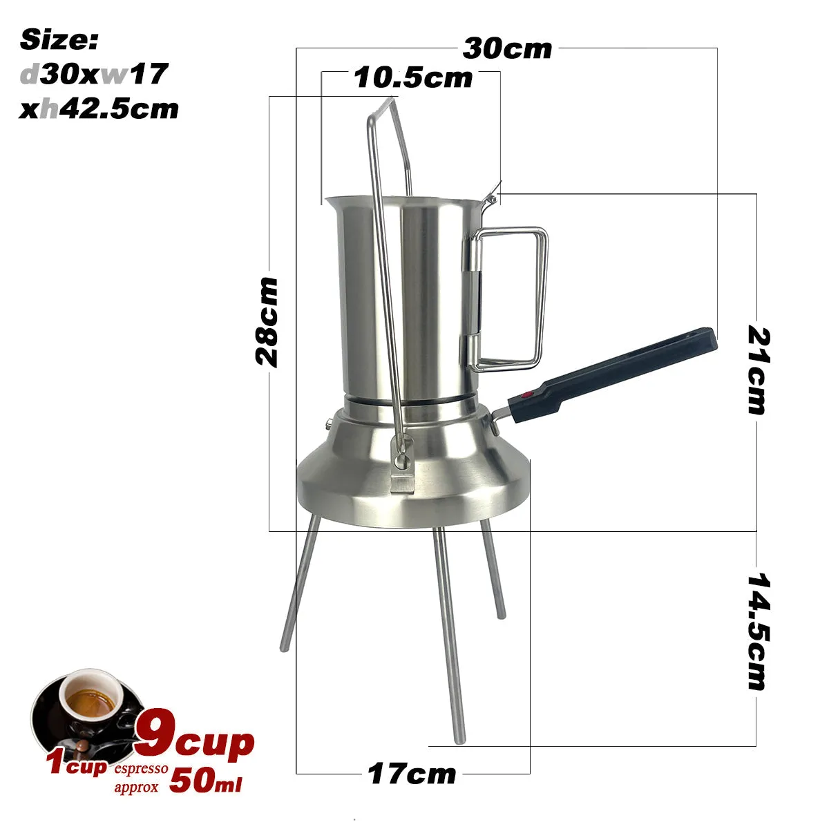 2-in-1 Camping Stainless Steel 9-Cup Moka Coffee Maker | Italian Espresso Kettle | 2024 Model