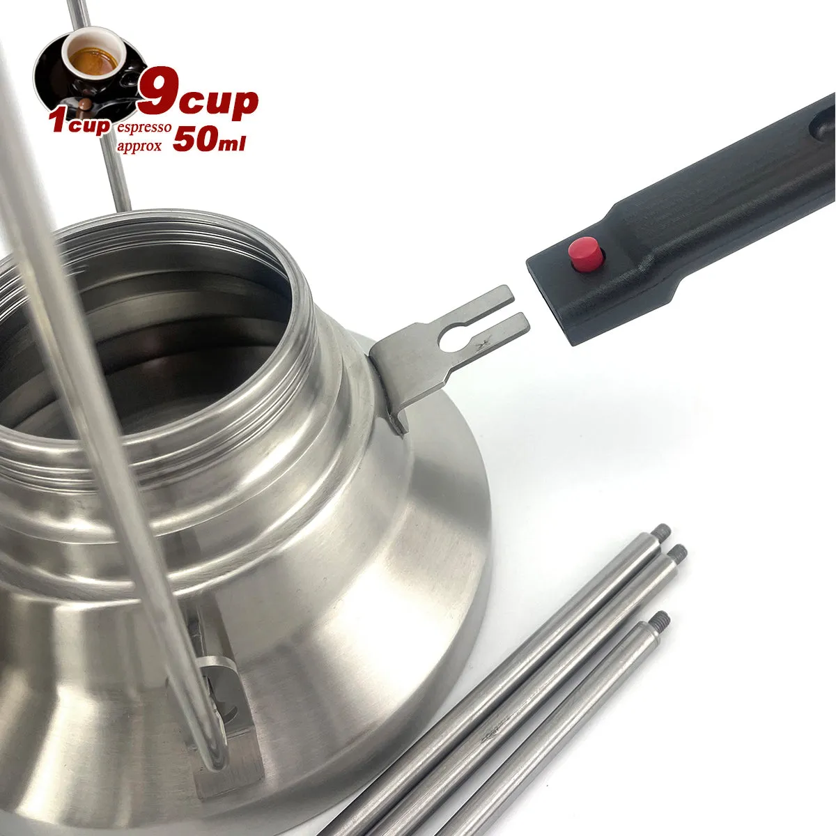 2-in-1 Camping Stainless Steel 9-Cup Moka Coffee Maker | Italian Espresso Kettle | 2024 Model