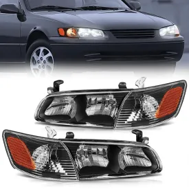 2000 2001 Toyota Camry Headlight Assembly Black Housing Amber Reflector
