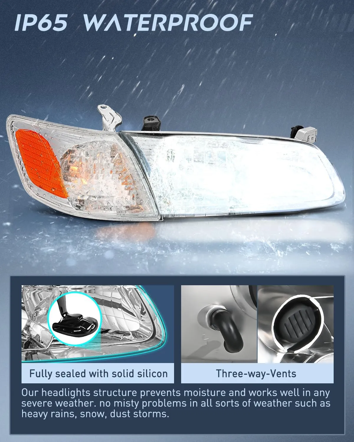 2000 2001 Toyota Camry Headlight Assembly Chrome Housing Amber Reflector