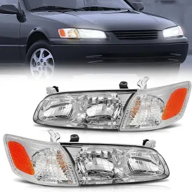 2000 2001 Toyota Camry Headlight Assembly Chrome Housing Amber Reflector