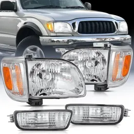 2001-2004 Toyota Tacoma Headlight Assembly Chrome Case Amber Reflector