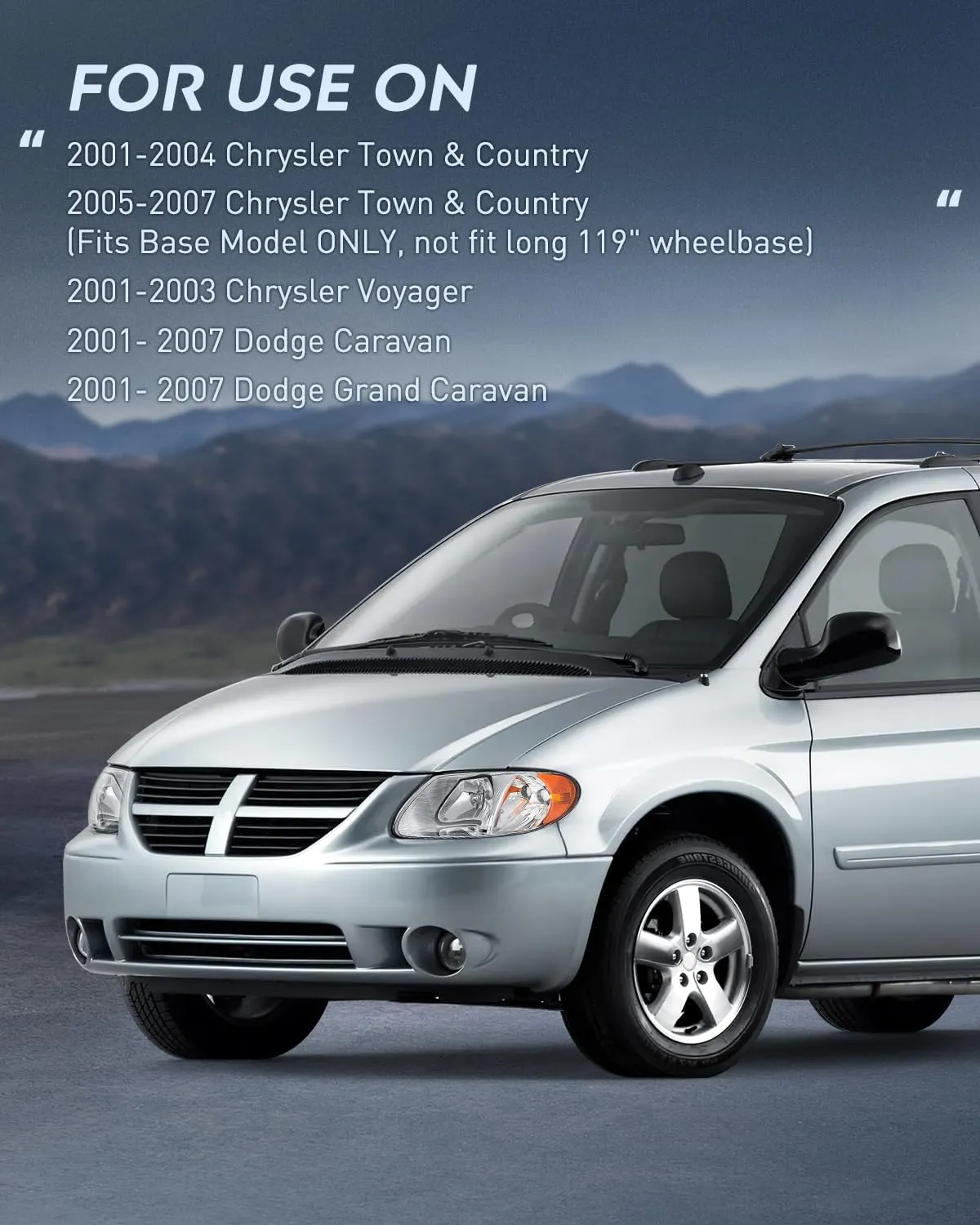 2001-2007 Chrysler Town & Country 2001-2003 Voyager 2001-2007 Dodge Grand Caravan Headlight Assembly Chrome Case Amber Reflector