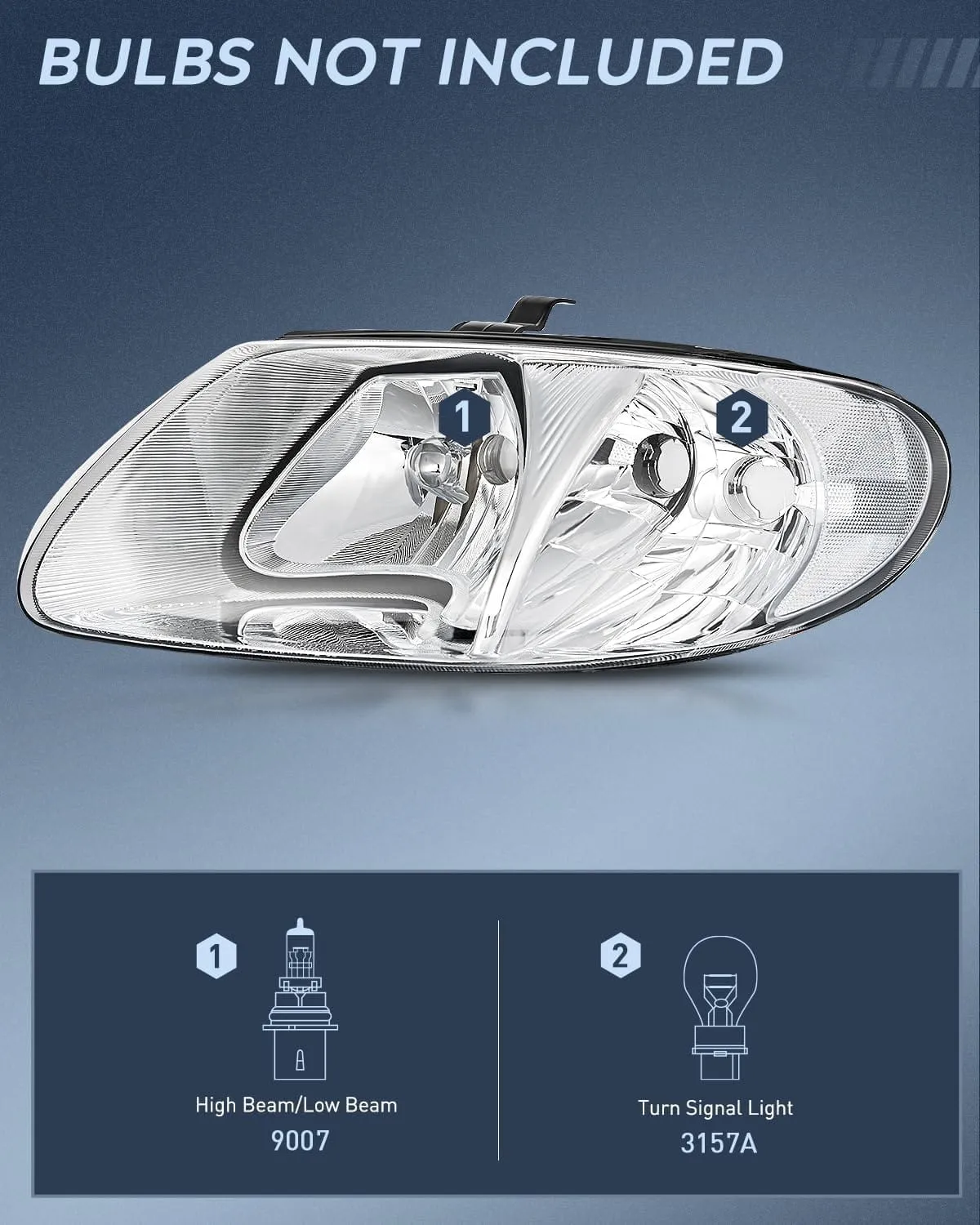 2001-2007 Chrysler Town & Country 2001-2003 Voyager 2001-2007 Dodge Grand Caravan Headlight Assembly Chrome Case Clear Reflector