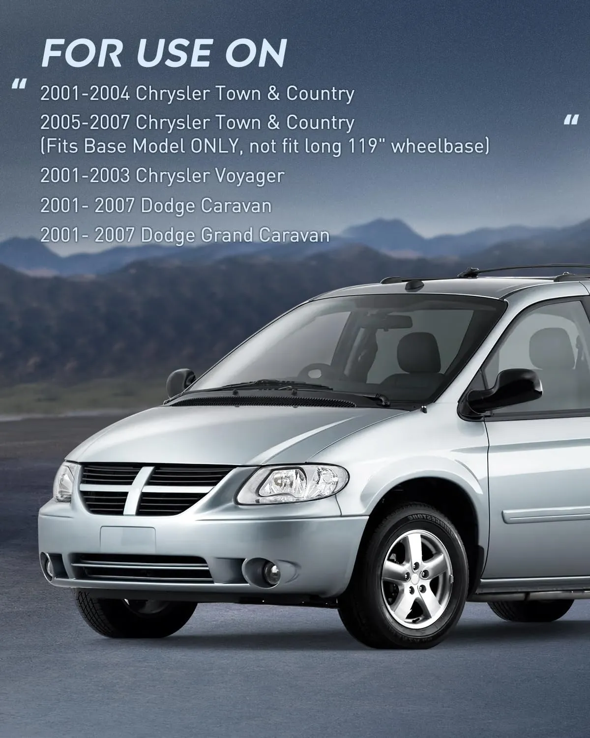 2001-2007 Chrysler Town & Country 2001-2003 Voyager 2001-2007 Dodge Grand Caravan Headlight Assembly Chrome Case Clear Reflector