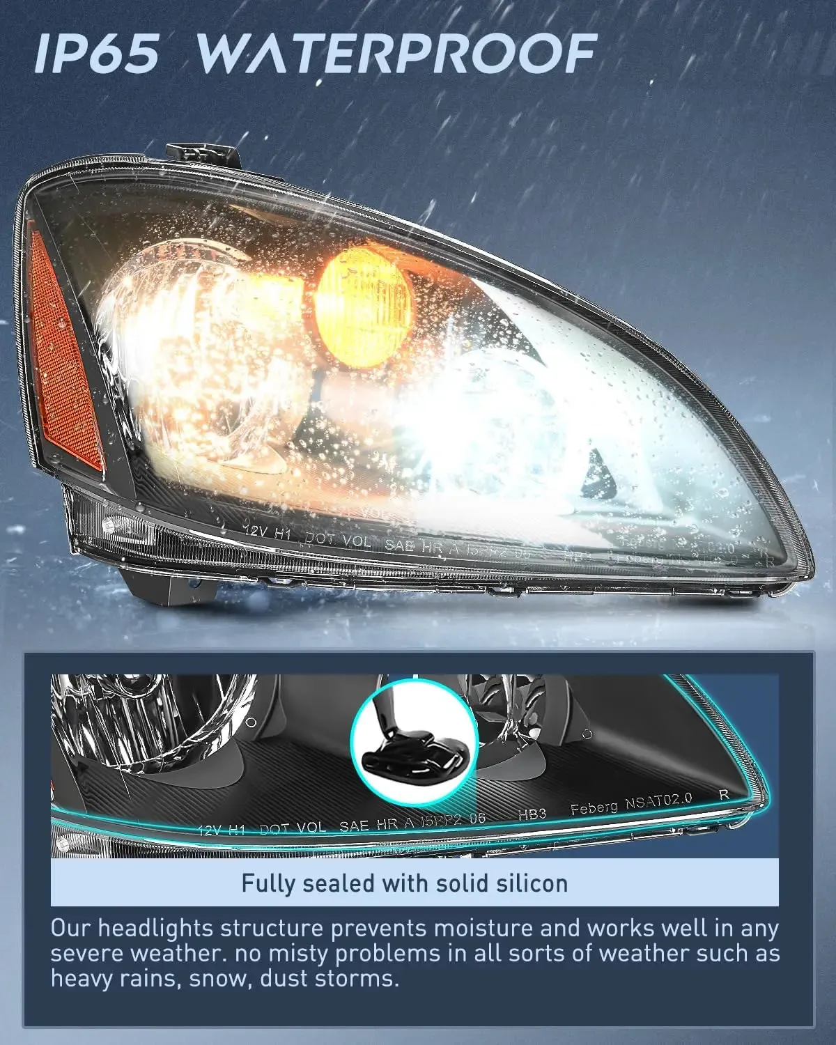 2002-2004 Nissan Altima Headlight Assembly Black Housing Amber Reflector Clear Lens