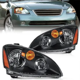 2002-2004 Nissan Altima Headlight Assembly Black Housing Amber Reflector Clear Lens