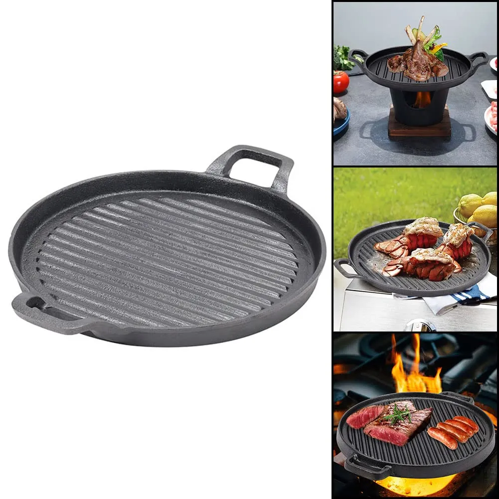 30cm Round Cast Iron Griddle Plate | BBQ Pan Cooking Griddle Grill for Stove/Oven
