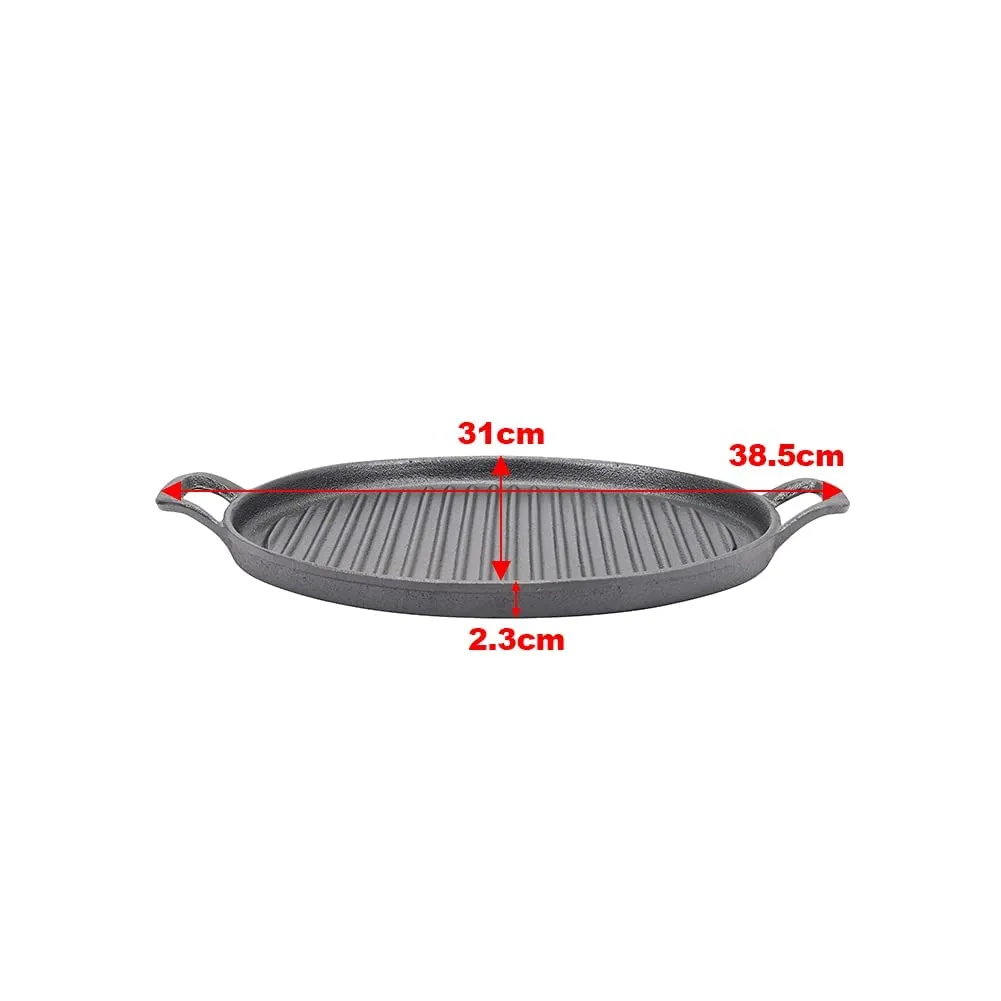 30cm Round Cast Iron Griddle Plate | BBQ Pan Cooking Griddle Grill for Stove/Oven