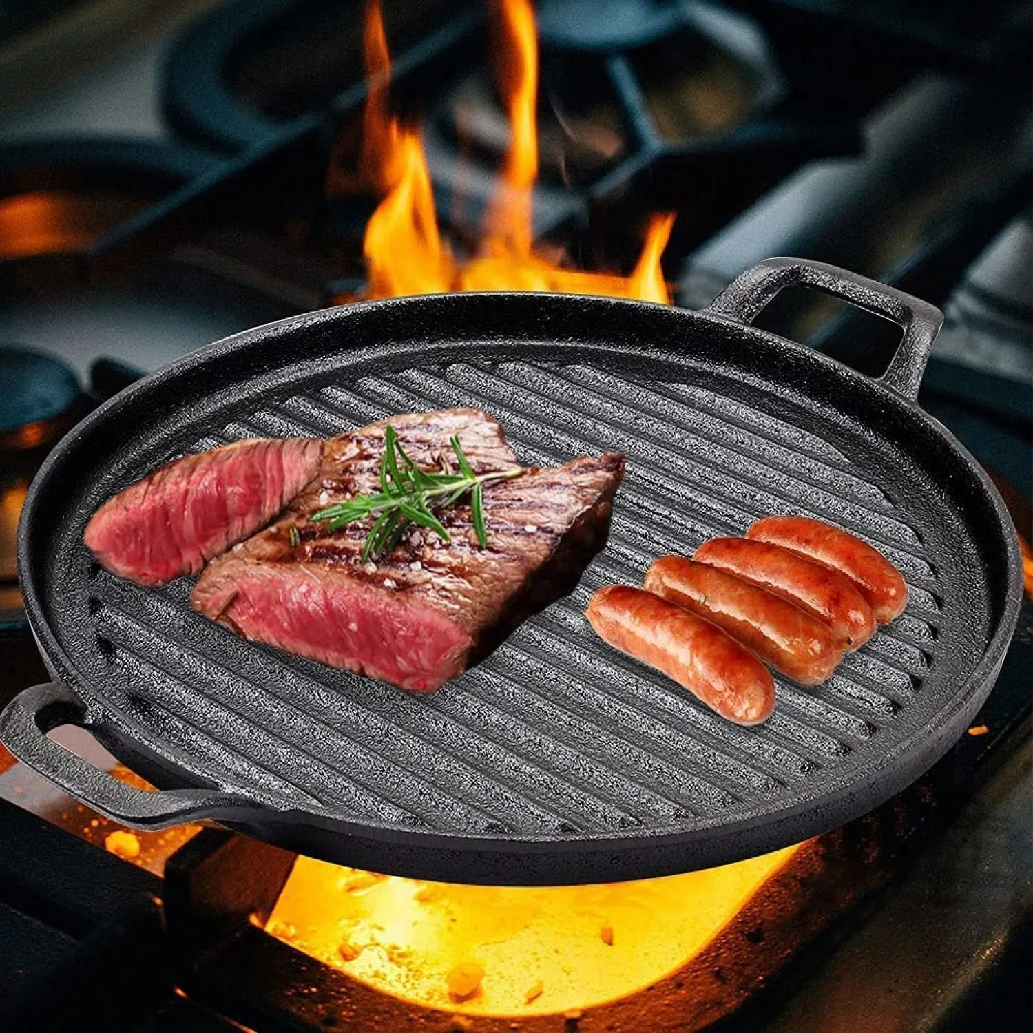 30cm Round Cast Iron Griddle Plate | BBQ Pan Cooking Griddle Grill for Stove/Oven