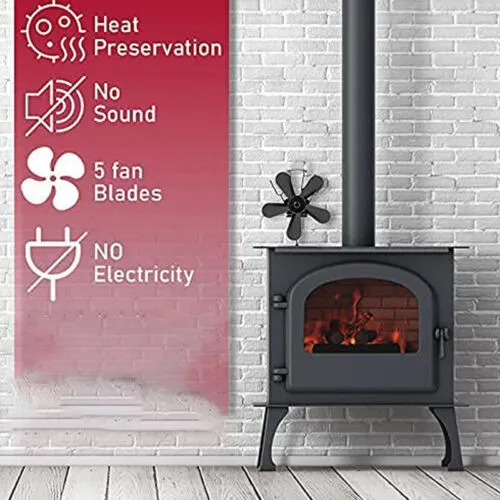 5 Blades Stove Fan | Heat Powered Fireplace Accessory | Wood Burning Stove Fan