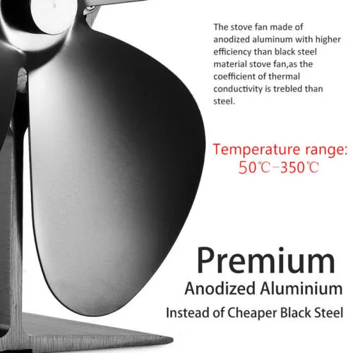 5 Blades Stove Fan | Heat Powered Fireplace Accessory | Wood Burning Stove Fan