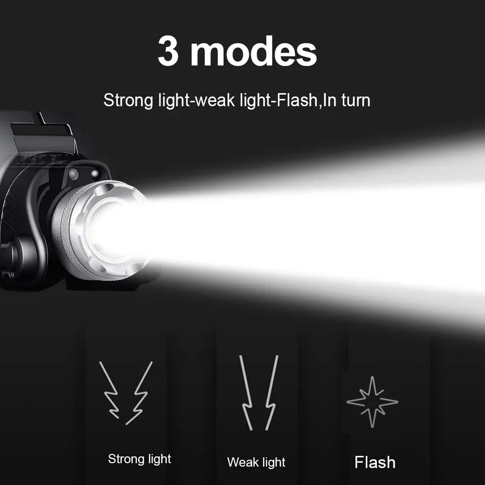 8000LM Sensor LED Headlamp Fishing Headlight 3 Modes Zoomable Waterproof Super bright camping light Powered by 2x18650 batteries