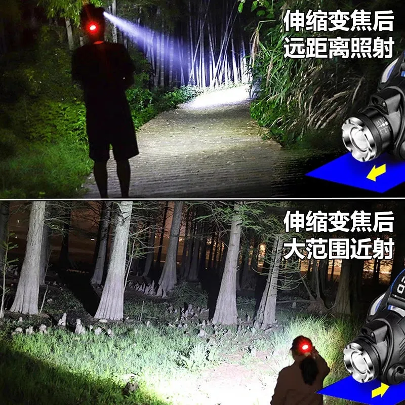 8000LM Sensor LED Headlamp Fishing Headlight 3 Modes Zoomable Waterproof Super bright camping light Powered by 2x18650 batteries