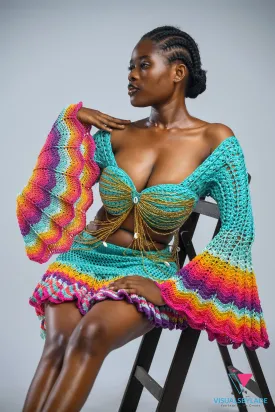 Aqua 'Damilola' beaded crochet set  (Top and Skort only)