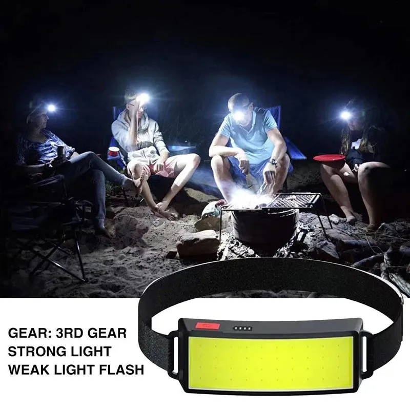 COB LED Headlight Built-in Battery Flashlight USB Rechargeable Head Lamp Torch Head Light Best Modes for Camping Fishing