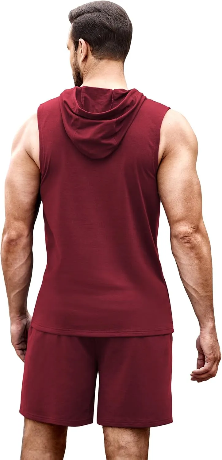 COOFANDY Mens Sleeveless Workout Hoodie Shorts Set 2 Piece Outfits Hooded Tank Tops Gym Tracksuit Sweatsuits