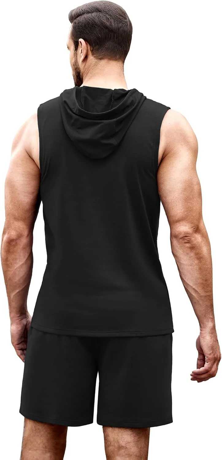 COOFANDY Mens Sleeveless Workout Hoodie Shorts Set 2 Piece Outfits Hooded Tank Tops Gym Tracksuit Sweatsuits
