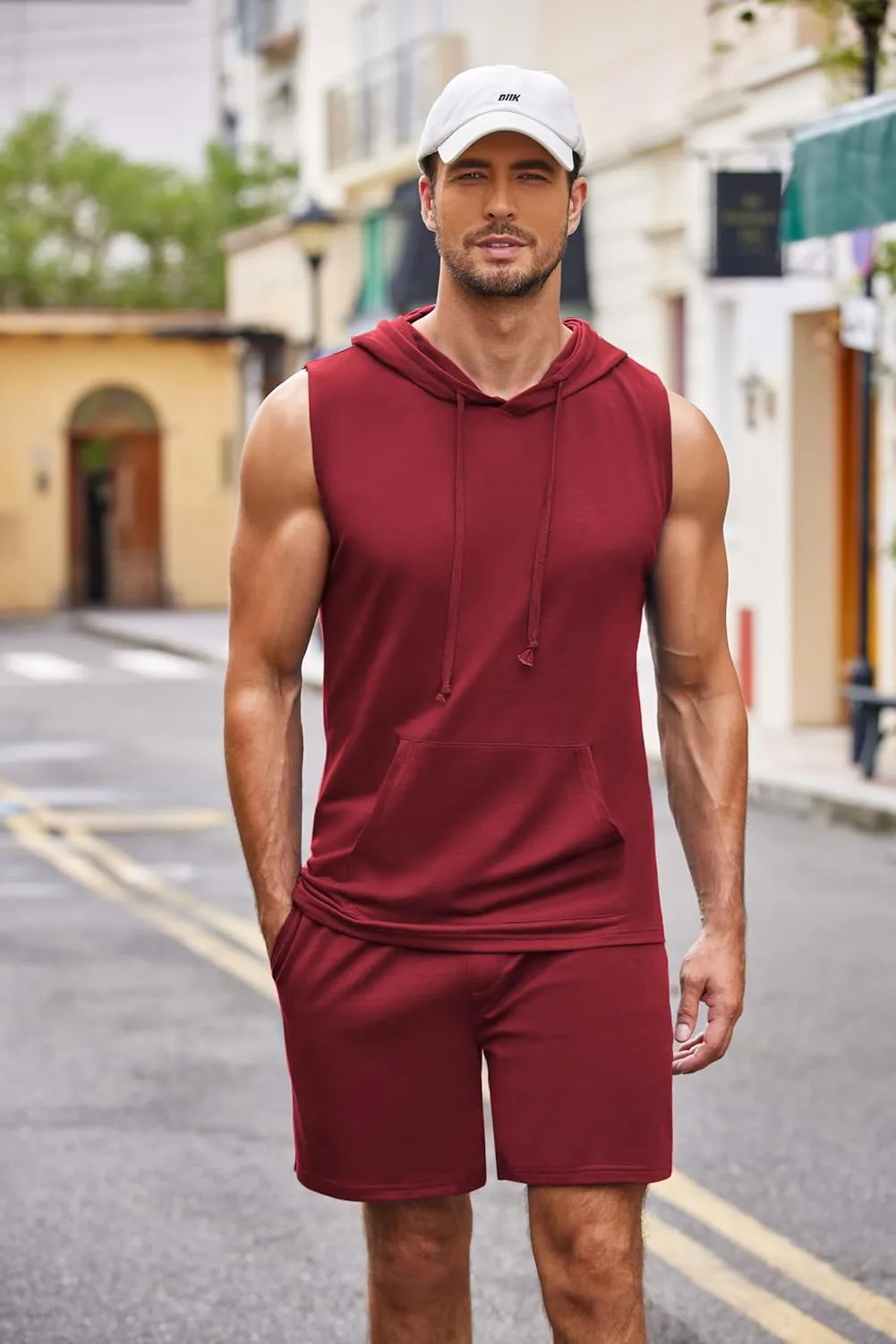 COOFANDY Mens Sleeveless Workout Hoodie Shorts Set 2 Piece Outfits Hooded Tank Tops Gym Tracksuit Sweatsuits