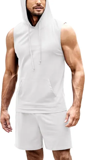 COOFANDY Mens Sleeveless Workout Hoodie Shorts Set 2 Piece Outfits Hooded Tank Tops Gym Tracksuit Sweatsuits