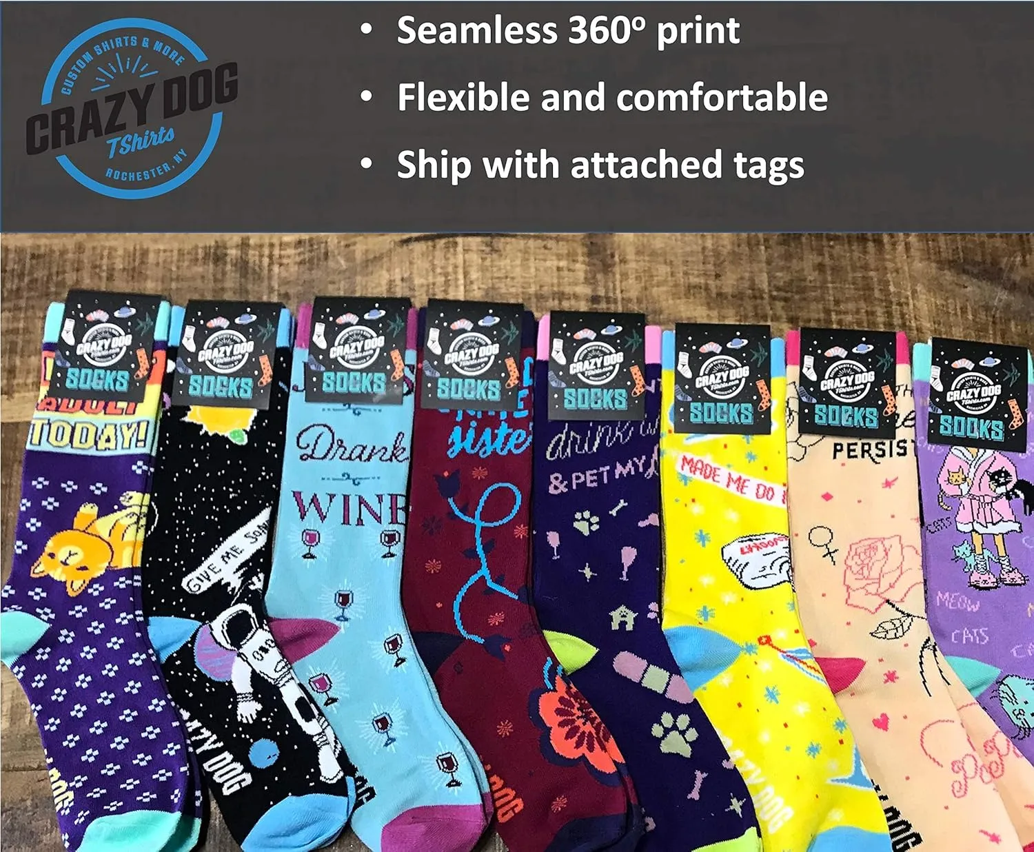 Crazy Dog T-Shirts Mens Funny Camping Socks With Awesome Graphics Hiking Socks For Men