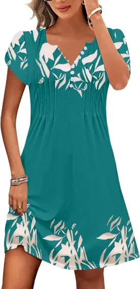 ETCYY Women's Casual Dress Short Sleeve Sundresses Vacation Summer Dresses 2025 Beach Spring A-Line Tshirt Dress with Pockets