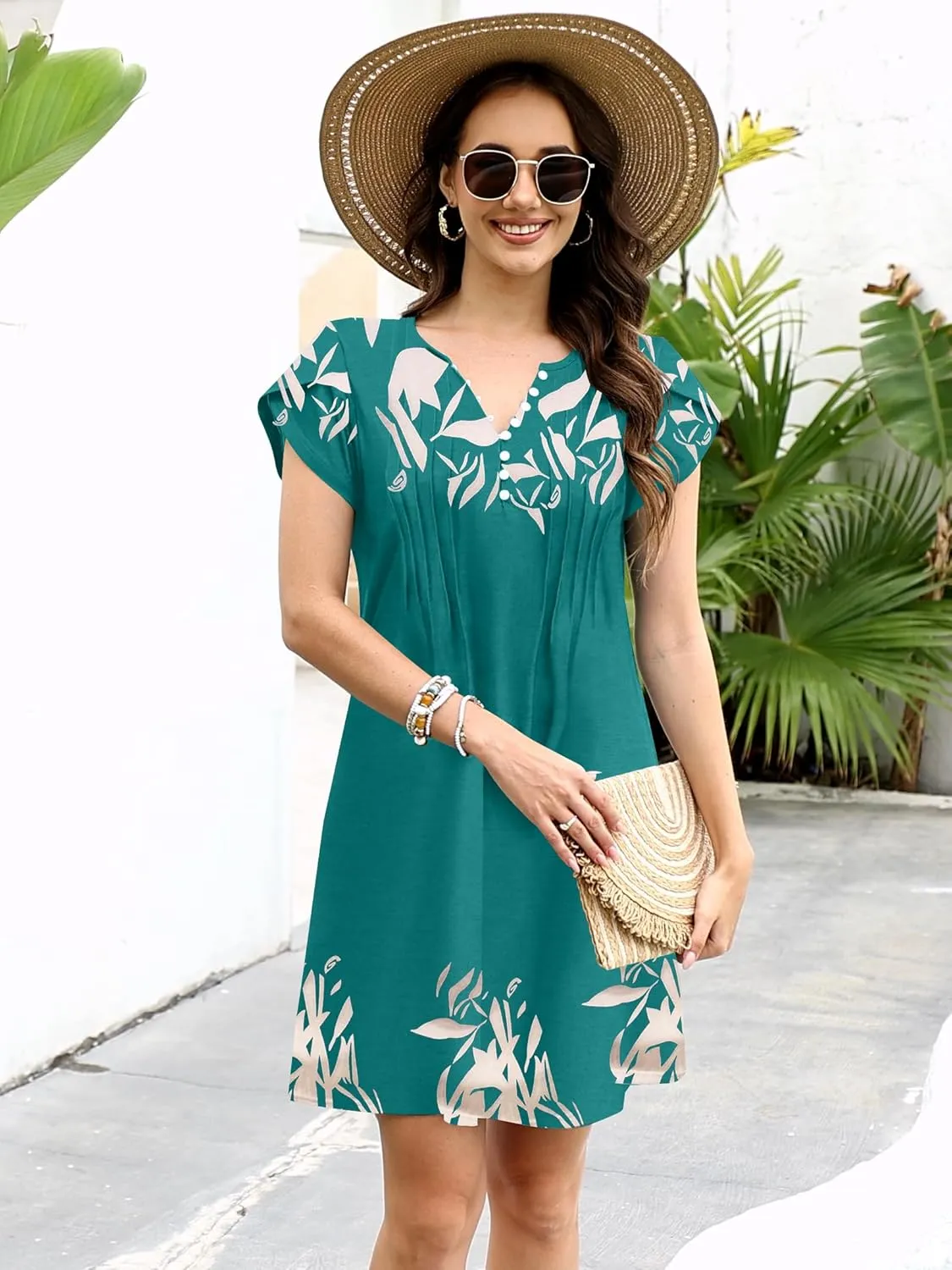 ETCYY Women's Casual Dress Short Sleeve Sundresses Vacation Summer Dresses 2025 Beach Spring A-Line Tshirt Dress with Pockets