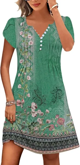 ETCYY Women's Casual Dress Short Sleeve Sundresses Vacation Summer Dresses 2025 Beach Spring A-Line Tshirt Dress with Pockets