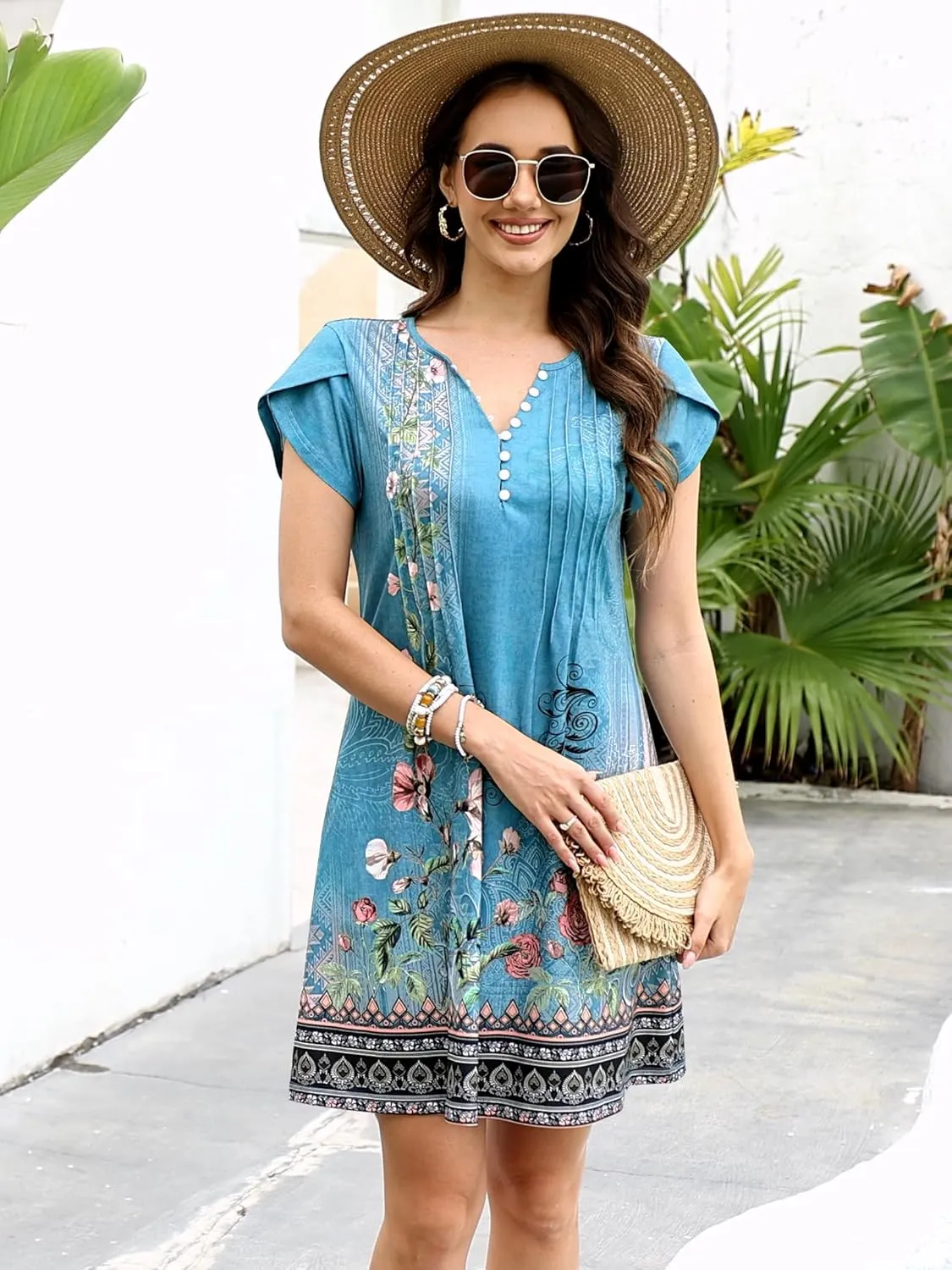 ETCYY Women's Casual Dress Short Sleeve Sundresses Vacation Summer Dresses 2025 Beach Spring A-Line Tshirt Dress with Pockets