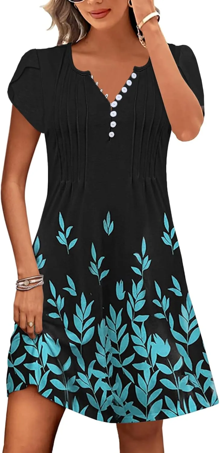 ETCYY Women's Casual Dress Short Sleeve Sundresses Vacation Summer Dresses 2025 Beach Spring A-Line Tshirt Dress with Pockets