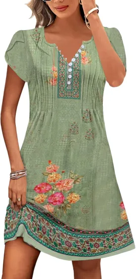 ETCYY Women's Casual Dress Short Sleeve Sundresses Vacation Summer Dresses 2025 Beach Spring A-Line Tshirt Dress with Pockets