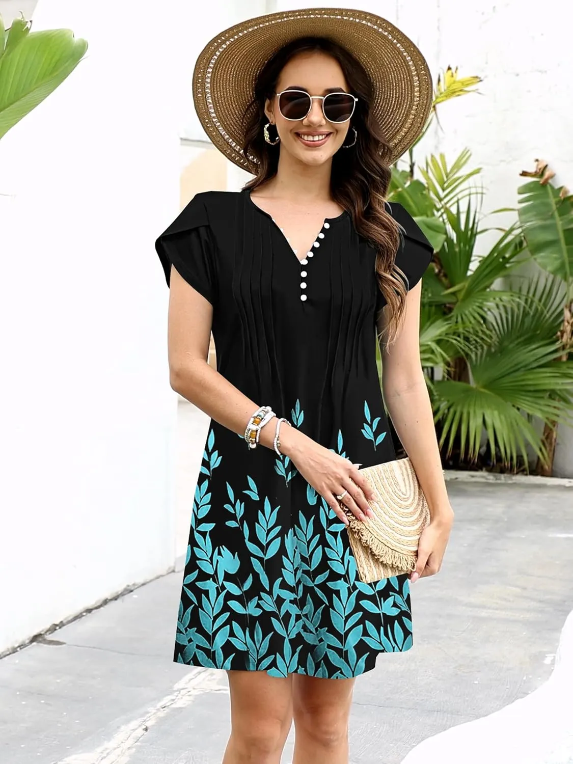 ETCYY Women's Casual Dress Short Sleeve Sundresses Vacation Summer Dresses 2025 Beach Spring A-Line Tshirt Dress with Pockets