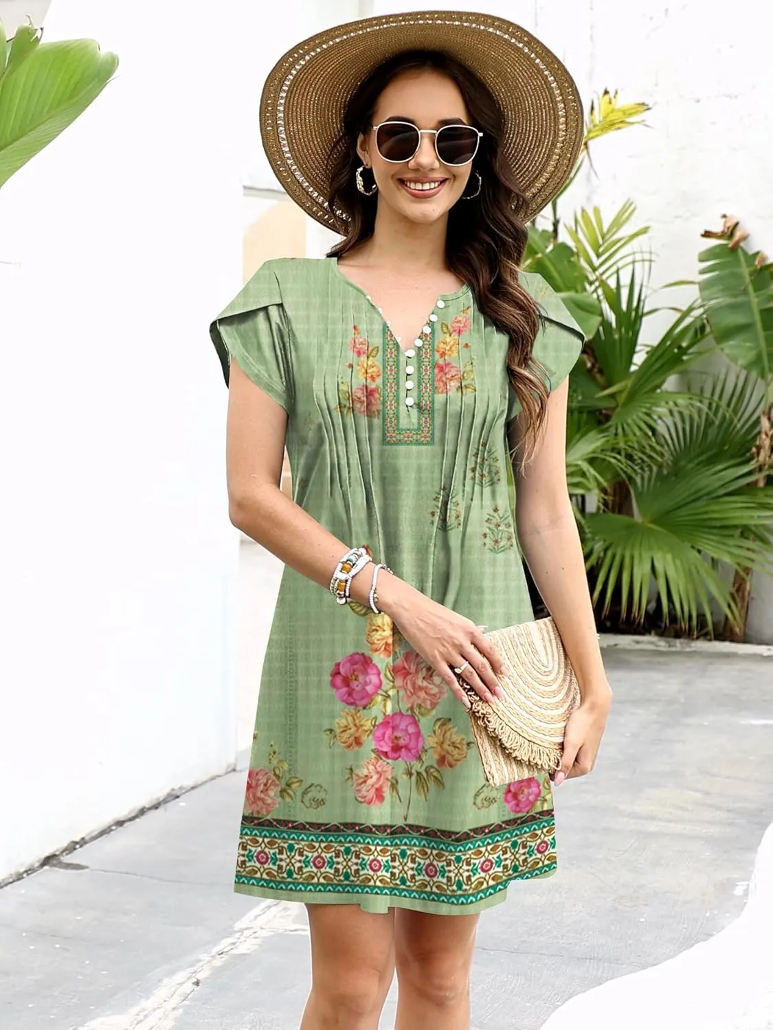 ETCYY Women's Casual Dress Short Sleeve Sundresses Vacation Summer Dresses 2025 Beach Spring A-Line Tshirt Dress with Pockets
