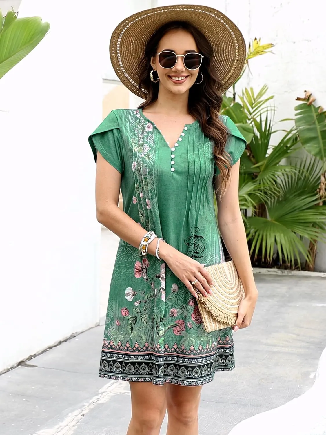 ETCYY Women's Casual Dress Short Sleeve Sundresses Vacation Summer Dresses 2025 Beach Spring A-Line Tshirt Dress with Pockets