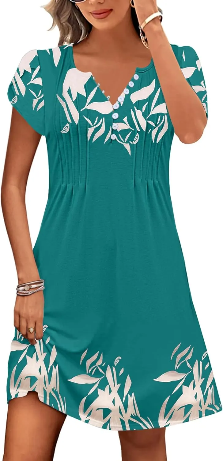 ETCYY Women's Casual Dress Short Sleeve Sundresses Vacation Summer Dresses 2025 Beach Spring A-Line Tshirt Dress with Pockets