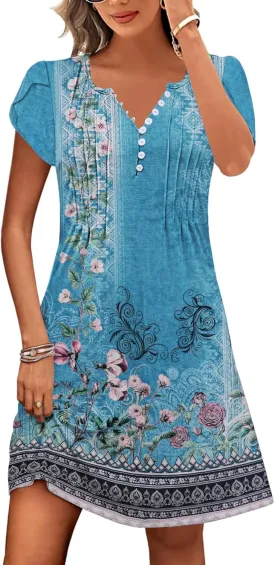 ETCYY Women's Casual Dress Short Sleeve Sundresses Vacation Summer Dresses 2025 Beach Spring A-Line Tshirt Dress with Pockets