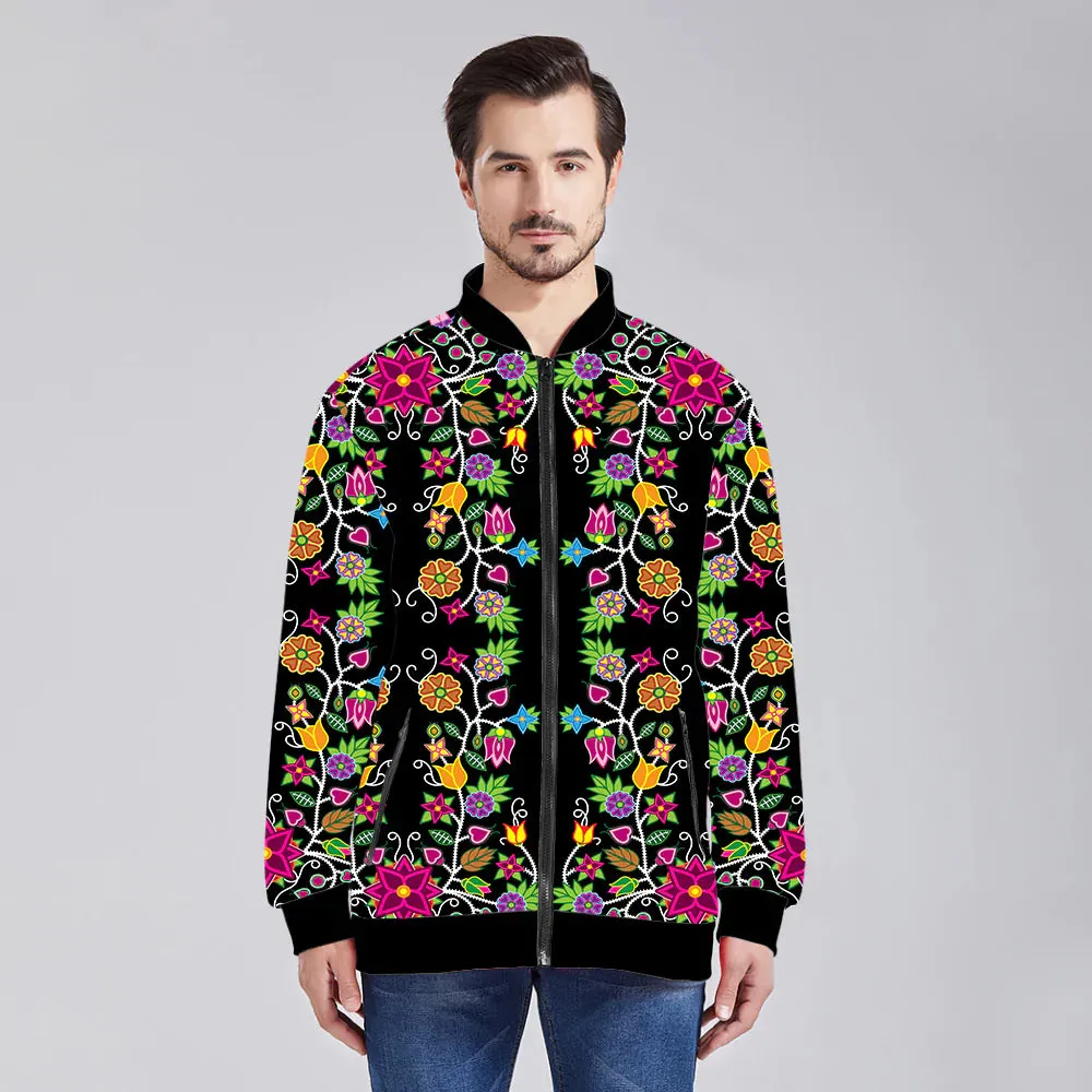 Floral Beadwork Youth Zippered Collared Lightweight Jacket