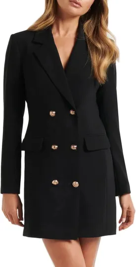 futurino Women Blazer Set Solid Color Long Sleeve Notch Lapel Double Breasted Button Blazer Dress with Pockets
